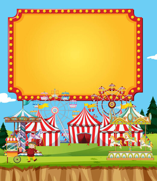 Circus scene with sign template in the sky illustration