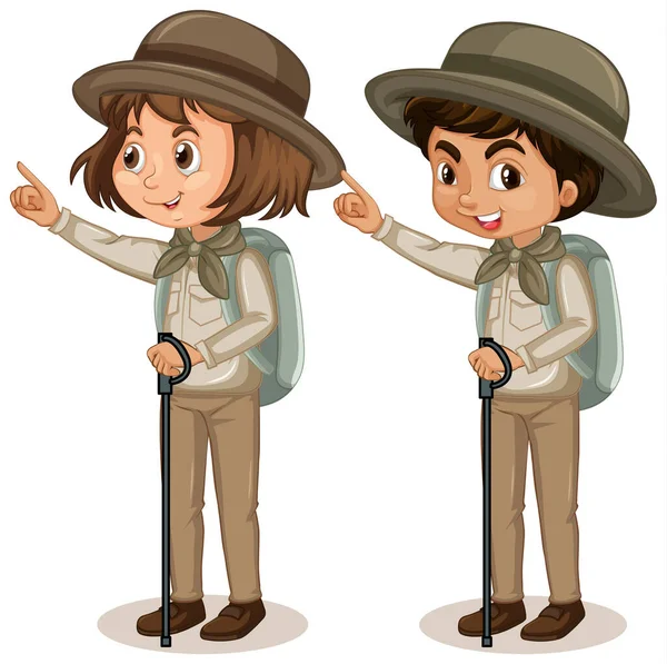 Pojke Och Flicka Scout Uniform Vit Bakgrund Illustration — Stock vektor