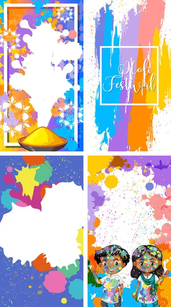Four Background Design Happy Holi Festival Theme Illustration — Stock Vector