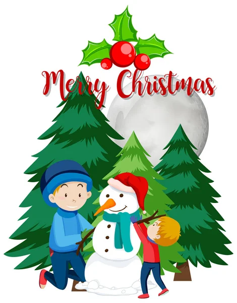 Christmas Theme Kids Snowman Illustration — Stock Vector