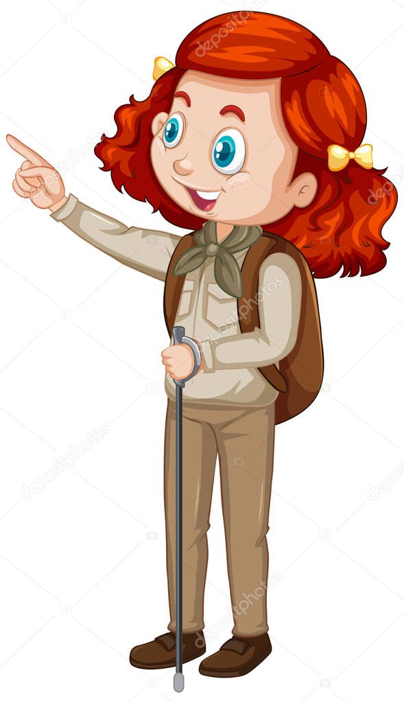 Girl in safari outfit on white background illustration