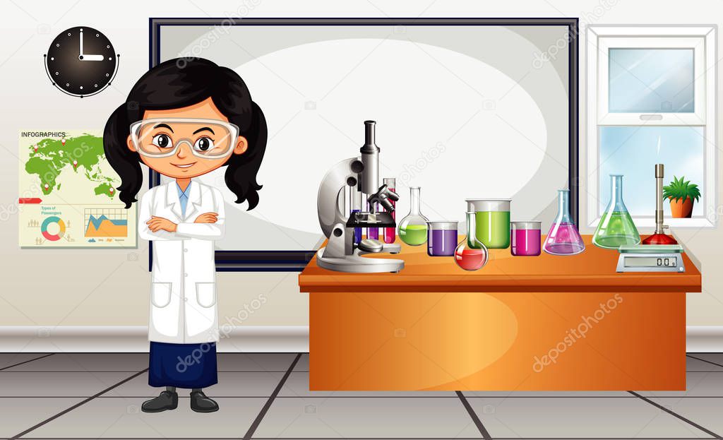 Female scientist standing in the lab illustration