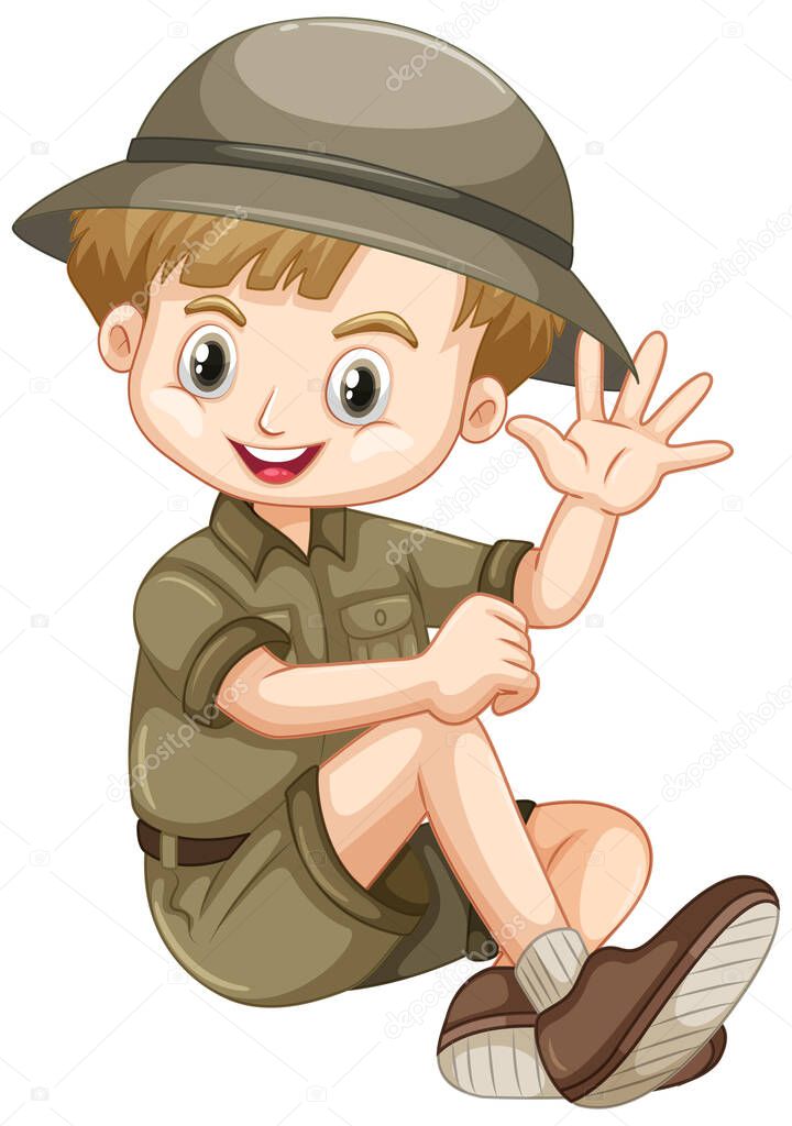 Cute boy in safari outfit on white background illustration