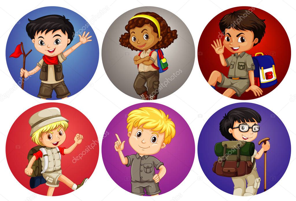 Six kids on different background illustration