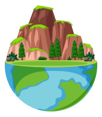 Büyük dağ ve dünya üzerindeki birçok ağaç.