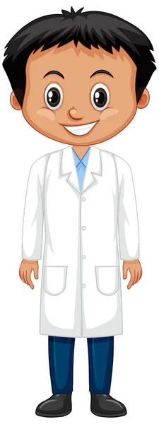 Boy Wearing Lab Gown White Background Illustration — Stock Vector