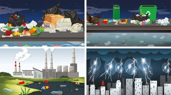 Zestaw Zanieczyszczonych Scen Ilustracji — Wektor stockowy