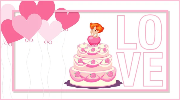 Tema Valentine Tort Roz Baloane Ilustrare — Vector de stoc