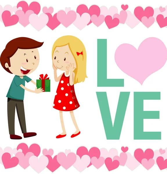 Tema Dos Namorados Com Casal Amor Muitos Corações Ilustração — Vetor de Stock