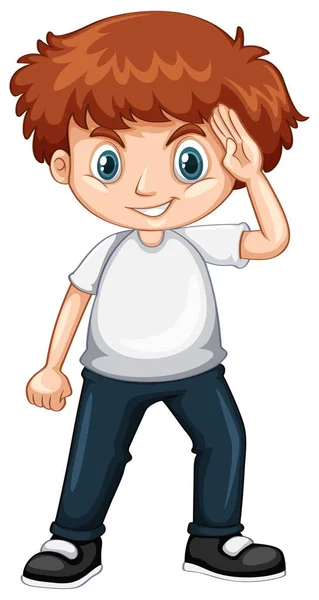 Leuke Jongen Draagt Wit Shirt Blauwe Jeans Illustratie — Stockvector