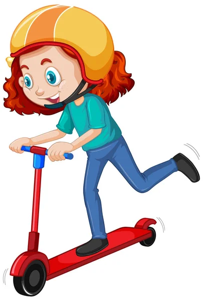 Meisje Met Helm Spelen Scooter Illustratie — Stockvector