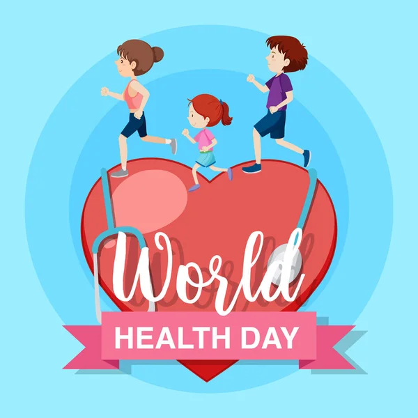 Poster Design World Health Day People Running Illustration — Stock Vector
