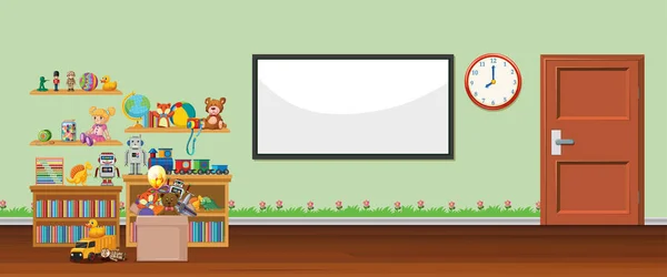 Hintergrundszene Mit Whiteboard Und Spielzeug Illustration — Stockvektor