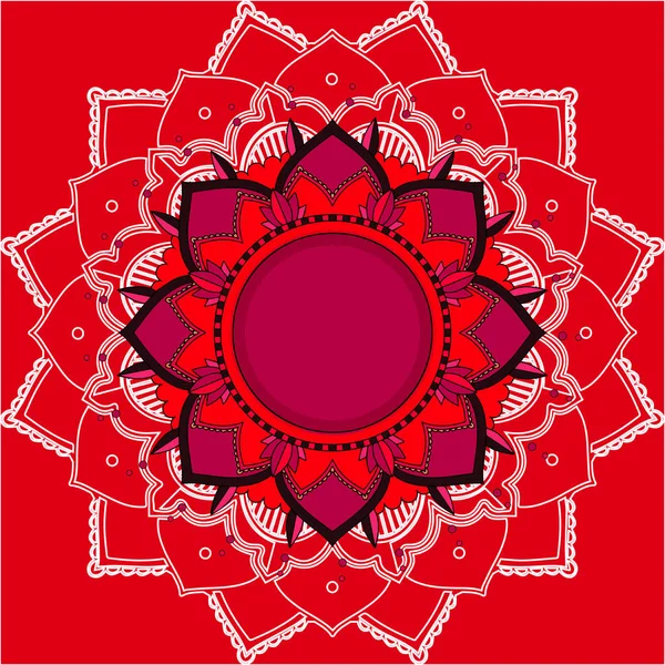 Mandala Mönster Röd Bakgrund Illustration — Stock vektor