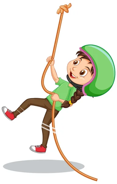 Happy Girl Climbing Rope White Background Illustration — 스톡 벡터