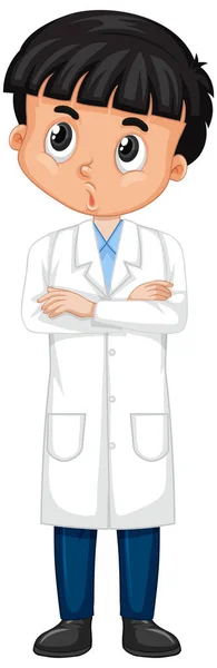 Happy Boy Science Gown Standing White Background Illustration — Stock Vector