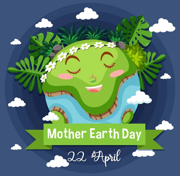 Affiche Ontwerp Voor Moeder Aarde Dag Met Gelukkige Aarde Achtergrond — Stockvector
