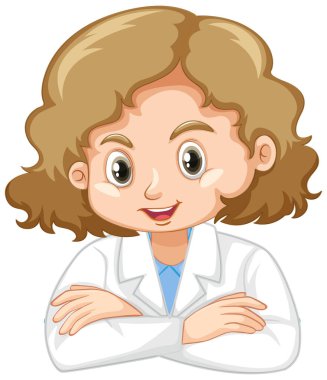 Beyaz arkaplan illüstrasyonunda bilim elbisesi giyen kız