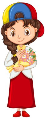 Soyutlanmış arkaplan resimlerinde güzel çiçekleri olan kız