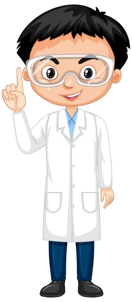 Cute Boy Lab Gown White Background Illustration — Stock Vector