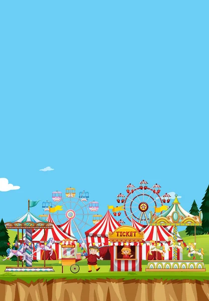 Circus Scene Many Rides Day Time Illustration — Stock Vector