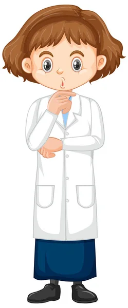 Chica Vestido Ciencia Pie Sobre Fondo Blanco Ilustración — Vector de stock