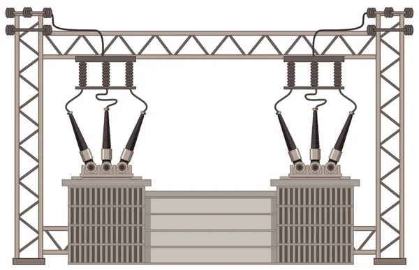 Poteaux Électriques Avec Transformateurs Fils Électriques Sur Fond Blanc Illustration — Image vectorielle