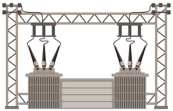 Pali Elettrici Con Trasformatori Fili Elettrici Sfondo Bianco Illustrazione — Vettoriale Stock