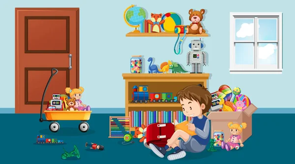 Escena Con Niño Leyendo Sala Ilustración — Vector de stock