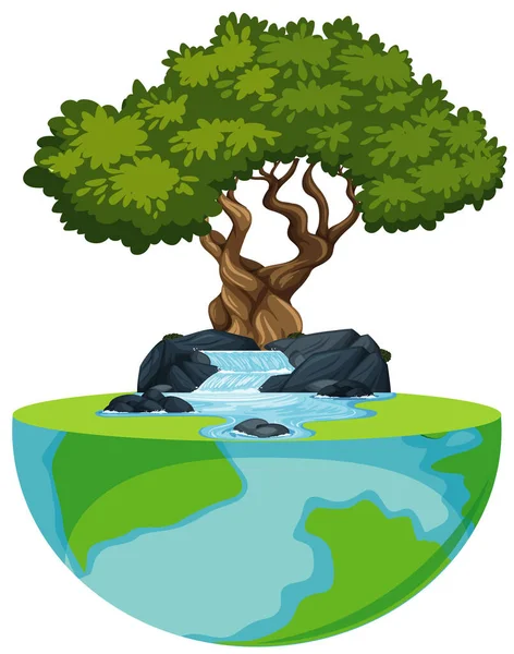 Gran Mundo Con Cascada Ilustración Árboles Grandes — Vector de stock