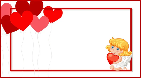 Tema San Valentino Con Cupido Rosso Cuori Illustrazione — Vettoriale Stock