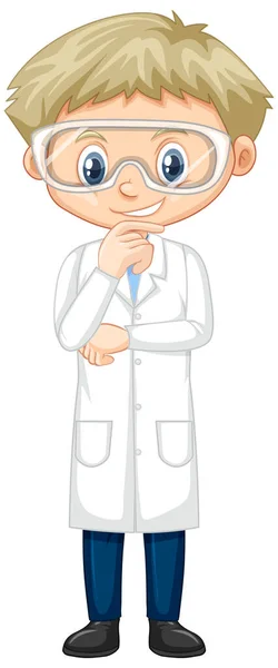 Boy Wearing Lab Gown White Background Illustration — Stock Vector