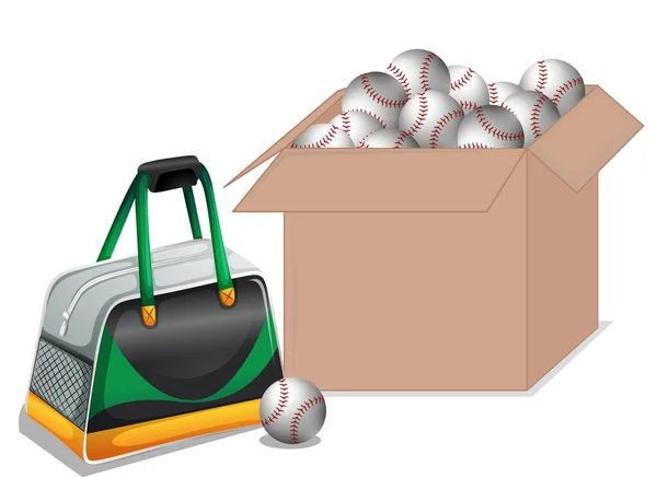 Doboz Tele Baseball Labdák Fehér Háttér Illusztráció — Stock Vector