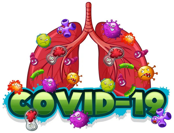 Covid Znak Szablon Ludzkich Płuc Pełne Wirusów Ilustracji — Wektor stockowy