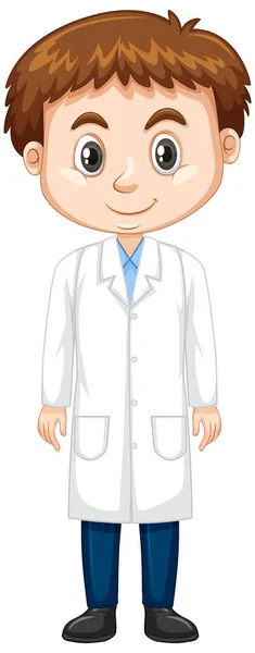 Cute Boy Lab Gown White Background Illustration — Stock Vector