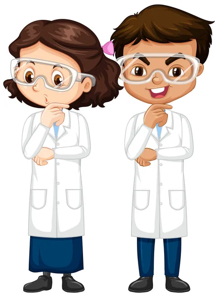 Boy Girl Science Gown Isolated Background Illustration - Stok Vektor