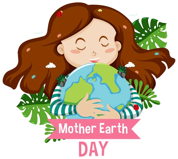 Affiche Ontwerp Voor Moeder Aarde Dag Met Gelukkig Meisje Achtergrond — Stockvector