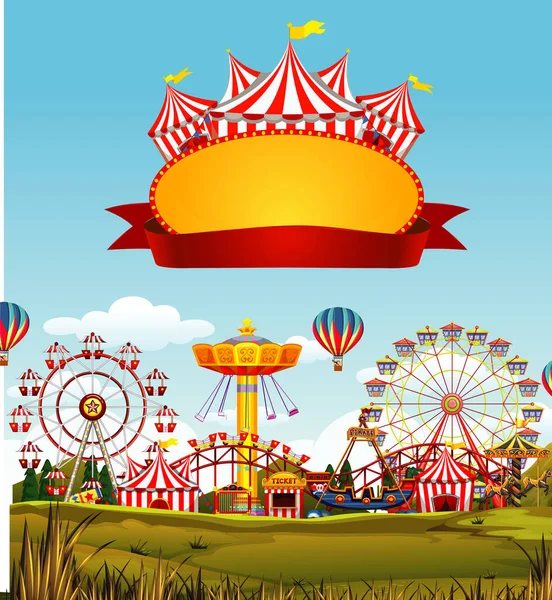 Circus Scene Met Teken Sjabloon Lucht Illustratie — Stockvector