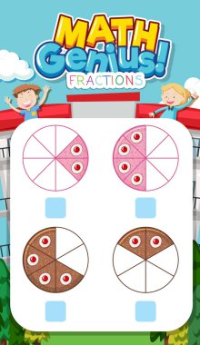 Math worksheet design for fractions with cakes illustration clipart