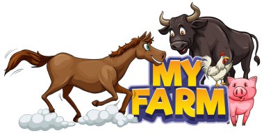 Kelimesi kelimesine font tasarımı. Çiftliğimde bir sürü çiftlik hayvanı resmi var.