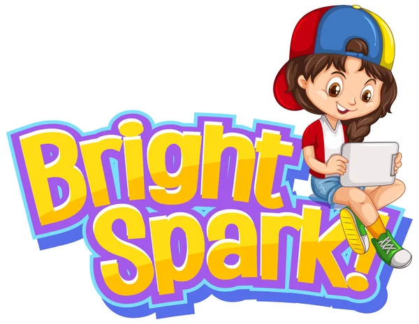 Návrh Písma Pro Word Bright Spark Cute Girl Illustration — Stockový vektor