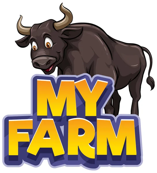 Font Design Word Farm Cute Buffalo Illustration — Stock Vector