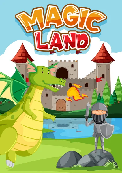 Projektowanie Czcionki Dla Word Magic Land Knight Dragon Illustration — Wektor stockowy