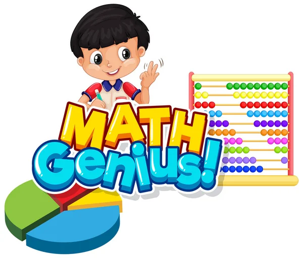 Font Design Word Math Genius Cute Boy Abacus Illustration — Stock Vector