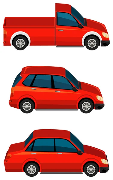 Set Different Types Cars Red Color Illustration — Stock Vector