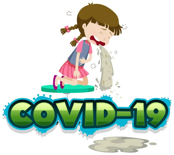 Plantilla Covid Signo Con Chica Vomitando Ilustración — Vector de stock