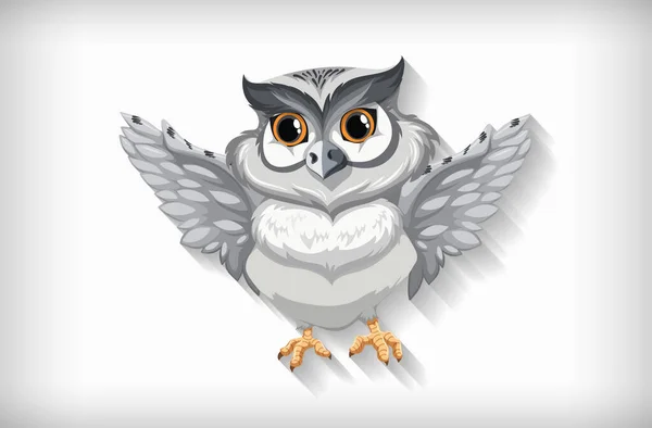 Gray Owl Flying White Background Illustration — Stock Vector