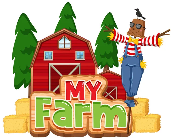 Font Design Word Farm Scarecrow Barns Illustration — Stock Vector