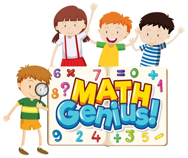 Font Design Word Math Genius Cute Children Illustration — Stock Vector