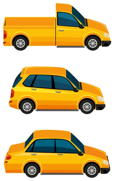 Set Von Gelben Autos Auf Weißem Hintergrund Illustration — Stockvektor